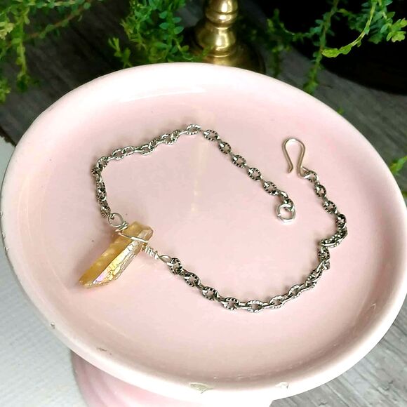 Dainty Aura Quartz Crystal Anklet Bracelet, Adjustable Gemstone Jewelry - Picture 1 of 3